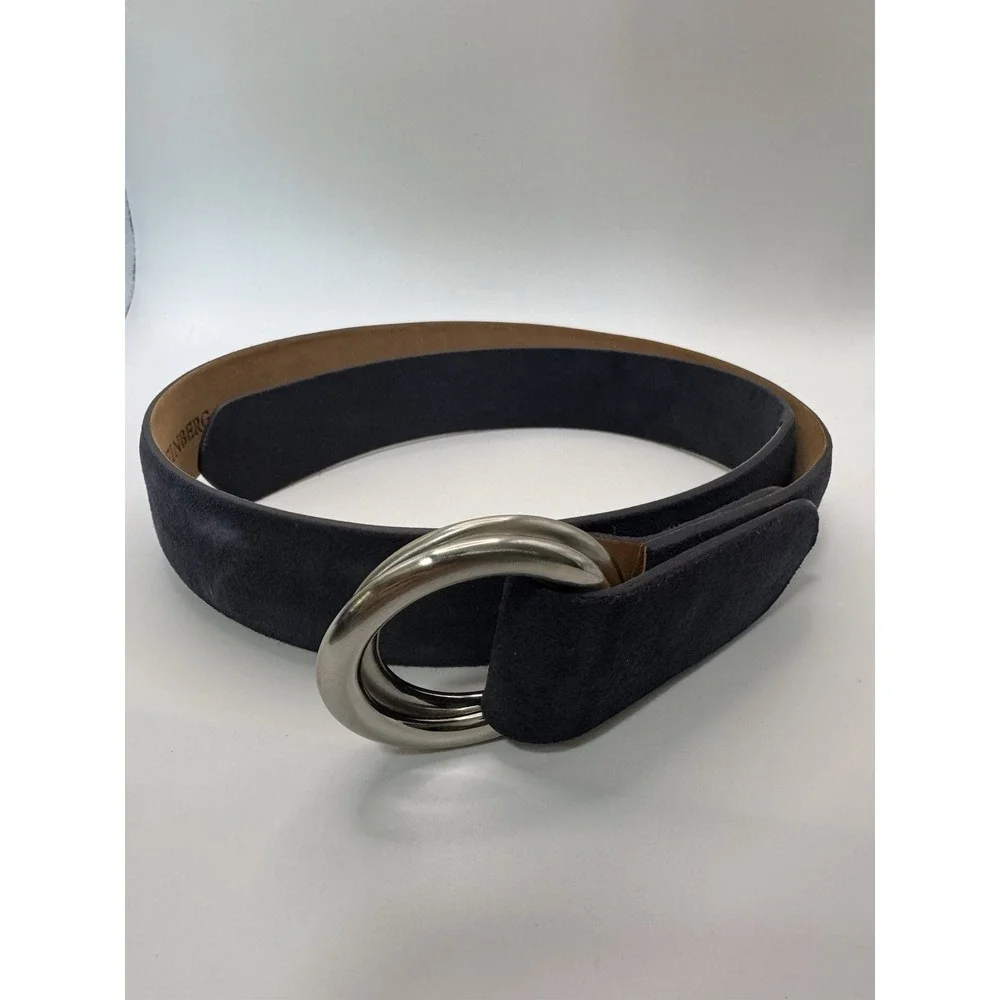 W‎ Kleinberg Navy Blue Suede Custom Leather Belt Belt Sz 34 NWOT Loop Buckle Lux